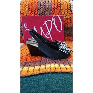 Impo Viola Peep Toe Bow Sling Back Heels Black & white Women's 8